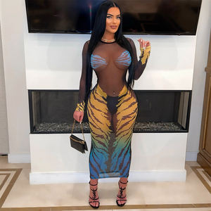 CY901179 Habits Femme Casual Dress Mesh Cover Ups Impreso See Through Maxi <span class=keywords><strong>Vestidos</strong></span> largos Ropa de mujer - Product Image 3