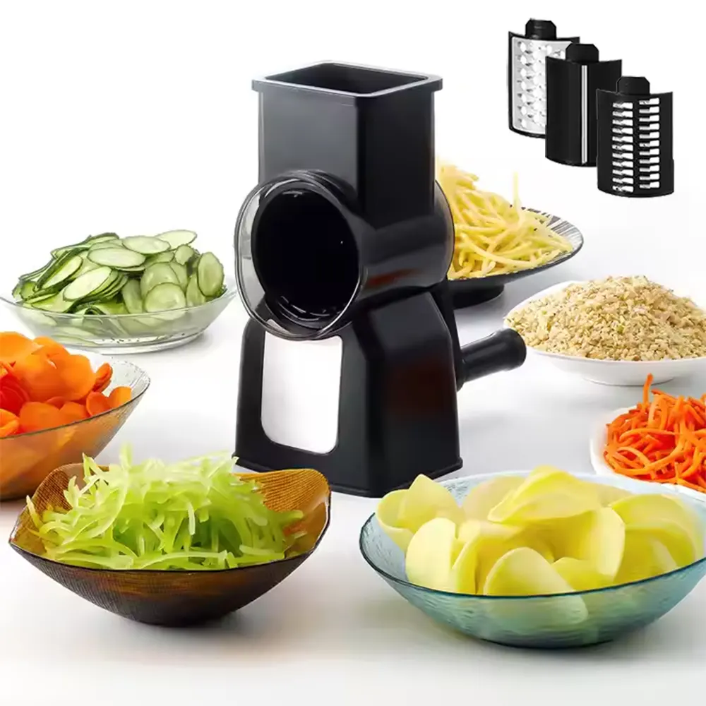 Kitchen 3 In1 stainless steel Manual MultiFunction rotary cheese grater with handle tabletop drum Vegetable cutter