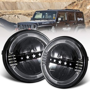 Jeep Wrangler 7 Inch Round <b>LED</b> Headlights 15000 Lm 6000K With <b>Stars</b> For Retrofit Upgrade - Product Image 1