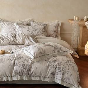 हल्के लक्जरी सादे 100% कपास 200tc संयंत्र चार-टुकड़ा सेट पतली ब्रश सांस लेने योग्य मशीन धोने योग्य क्वैल कवर शीट - Product Image 2