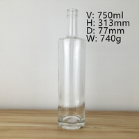 Logo de bouteille d'alcool/vodka/whisky/gin/bouteille en verre de 750ml de Chine avec verre de silex à liqueur personnalisé blanc noir rouge clair bleu vin