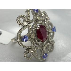 Nuevo Anillo de Lujo con Rubí y Tanzanita, Plata de Ley 925, Regalo para Fiestas, Bodas, Compromisos, Ceremonias Religiosas y Eventos - Product Image 6