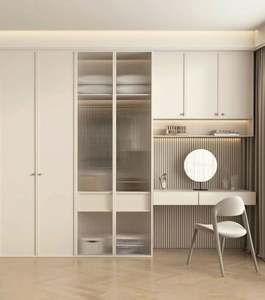 Armoire de chambre à coucher au design moderne, armoire en bois avec porte en verre, porte LED, armoire avec table, conception gratuite - Product Image 4