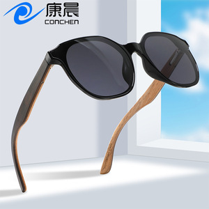 Gafas de Sol de Montura Grande con Patillas de Madera, Protección UV400, Montura de PC, Lentes TAC, Unisex, a la Moda, para Conducir, Protección Solar - Product Image 3