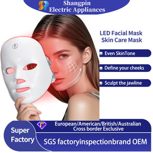 Masque facial LED, thérapie par lumière rouge, soin de la peau, masseur facial, appareil de beauté rechargeable, logo personnalisé, utilisation à domicile - Product Image 1
