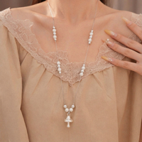 Collier en alliage avec pendentif champignon, chaîne perlée de fausses perles pour femme, bijoux géométriques modernes en gros