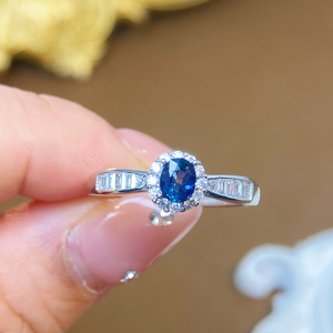<span class=keywords><strong>Anello</strong></span> Minimalista con Zaffiro Blu Naturale per Donne, Argento Sterling 925, Montatura a Griffe, Placcato <span class=keywords><strong>Oro</strong></span>, Gioiello di Lusso per Fidanzamento - Product Image 1