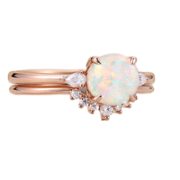 Forme ronde Blanc Opale Avec Blanc Zircon 925 Sterling Argent Offre Spéciale Anneau Ensemble