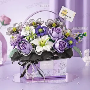 <span class=keywords><strong>LOZ</strong></span> 1951/1952 Nuevo Modelo de Ramo de Rosas Rosadas, Flor Púrpura Luminiscente, Cesta, Juguetes de Navidad para Niñas, Regalo, Sets de Bloques de Construcción - Product Image 4