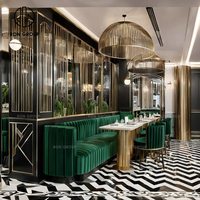 Meubles d'hôtel de luxe ensembles de chaises de table commerciales canapé vert sièges velours cadre en bois cabines de restaurant pour café