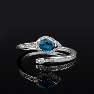 Nhẫn bạc S925 Sterling tự nhiên, mặt đá <span class=keywords><strong>Opal</strong></span> trơn, Aquamarine, dành cho nữ, đá thạch anh pha lê, có thể điều chỉnh kích cỡ - Product Image 4