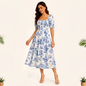 Vestido Midi de Verano para Mujer, Cintura Natural, Línea A, Elástico, Uso Diario, Envío Aleatorio de Múltiples Artículos - Product Image 1