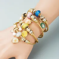 Pulseras de perlas de cristal bohemias para mujer, brazaletes chapados en oro con apertura ajustable, venta al por mayor