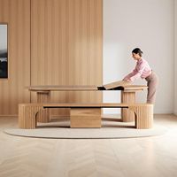 Moderner Ausziehbarer Esstisch aus Massivholz Klappbare Esszimmermöbel Minimalistisches Holz-Konvertierbares Bank-Esstisch-Set