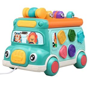 Jouet multifonctionnel pour tout-petits le plus vendu, bus musical à pousser et tirer pour bébé, jeu d'association de formes, jouet bébé battre les taupes - Product Image 1