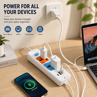 Enchufe múltiple universal de 2 tomas con 1 puerto USB-C y 2 USB-A, 10A 2500W, interruptor maestro, blanco, venta al por mayor