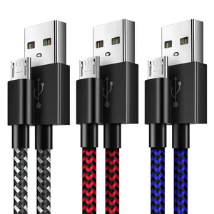 المصغّر USB كابل 3 حزمة 5 حزمة 3/3/6/6/10FT النايلون مضفر كابل شحن سريع الألومنيوم الإسكان المصغّر USB شاحن يو اس بي الروبوت كابل