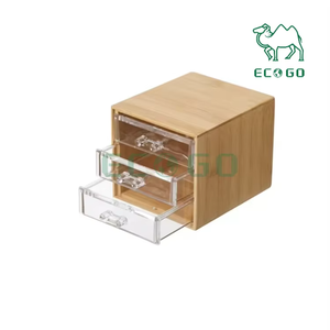 Organisateur de maquillage Organisateur de bureau en bambou Mini organisateur de maquillage de bureau à 3 niveaux avec tiroirs - Product Image 2