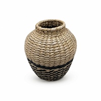 Vas Meja Bundar Anyaman Alami dan Hitam, Tempat Bunga Kering Rustic untuk Dekorasi Ruang Tamu, Kamar Tidur, Rak, dan Pintu Masuk