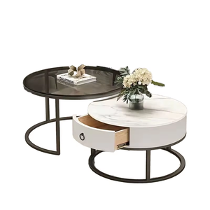 Tavolino da Salotto Rotondo in Vetro Effetto Pietra Nordico 2025 - Arredamento Moderno Minimalista di Lusso Leggero - Product Image 2