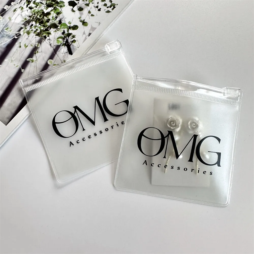 Piccola borsa in Pvc con cerniera Logo personalizzato sacchetto di gioielli con chiusura lampo in plastica sacchetti regalo trasparenti per l'imballaggio di gioielli