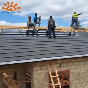 Pv shingles बिजली उत्पादन पत्थर लेपित धातु छत टाइल्स हल्के छत वाली सौर छत टाइल