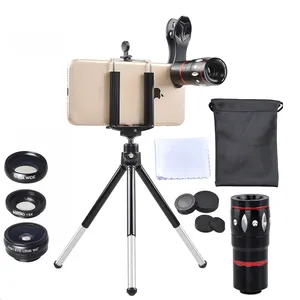 Apexel ชุดเลนส์กล้อง4 In 1,เลนส์ซูมมือถือ10x กล้องโทรทรรศน์ + มุมกว้าง0.63x + มาโคร15x + เลนส์สมาร์ทโฟน Fisheye 198