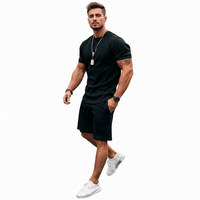 Ensemble court d'été 2 pièces pour homme, t-shirt décontracté à col rond et short à cordon, survêtement streetwear, tenue de jogging, grandes tailles M-3XL