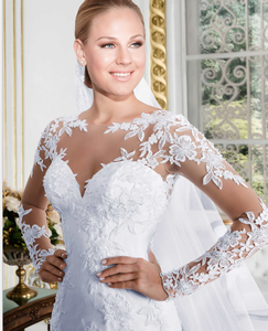 Nuevo Vestido de Novia Blanco de Manga Larga con Encaje para Mujer - Product Image 4