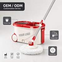 Mop Giratório com Balde, Separação de Água Limpa e Suja 360°, Cabo Telescópico de Aço Inoxidável com Rodas, Dispensador de Sabão, Conjunto de Mop para Casa