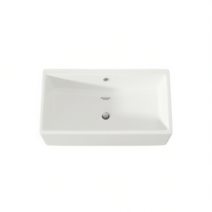 Évier de salle de bain rectangulaire en céramique blanche à encastrer 28x14 pouces, design minimaliste à trou unique - Product Image 1