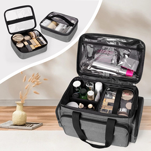 Large <b>Makeup</b> Bag Cosmetic Bag with Removable Dividers, Travel <b>Makeup</b> <b>Case</b> Holds Cosmetics and Hair Supplies - Product Image 2