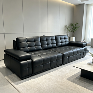 Sofá Seccional Moderno de Cuero PU Negro con Brazos Acolchados de Diseño Acolchado para Sala de Estar - Product Image 6