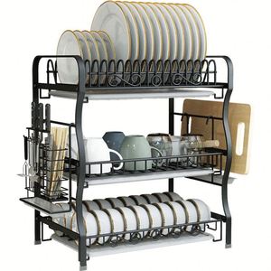 3 Tier Container <b>Kitchen</b> Storage Drawer Spice Organizer Dish Holders Cutlery Drying Tabletop Drain Rack Bowl Tray Storage Rack - Product Image 1