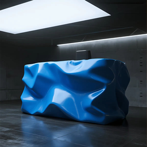 Mostrador de Recepción Azul de Forma Irregular y Elegante, Mostrador de Bar Creativo y Artístico para Oficinas - Product Image 5