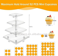 Support à cupcakes moderne à 4 niveaux en acrylique avec guirlande lumineuse LED, présentoir de gâteaux pour le thé de l'après-midi, pour mariages, anniversaires, événements