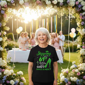 Camiseta con la frase: Entrando a mi 61.º cumpleaños con la gracia y la misericordia de Dios - Product Image 3