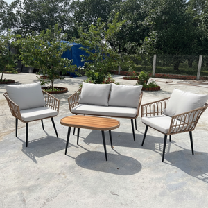 Ensemble de canapé en acacia de qualité supérieure, ensemble de table et de chaises en corde de bistrot, meubles, 4 pièces, ensemble de jardin tissé pour patio - Product Image 1