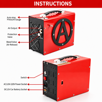 Compresseur d'air haute pression portable AIRMEGA sans huile 4500Psi 300Bar 12V avec adaptateur secteur intégré, ventilateur et arrêt automatique pour la plongée