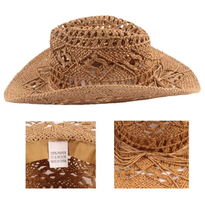 Chapeau de cowboy vintage unisexe à large bord, classique, ajouré et frisé, idéal pour la pêche, l'escalade et les activités de plein air pour hommes et femmes - Product Image 4
