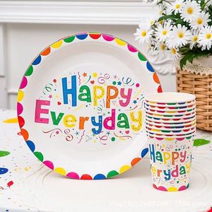 Fête d'anniversaire pour enfants - Assiettes en papier, gobelets en papier, pailles, couteaux, fourchettes, cuillères - Fournitures de décoration de fête, ensemble de vaisselle - Product Image 4