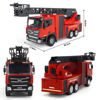 Camion de pompiers HUINA 1361 1:18 2.4G 15 canaux RC, version améliorée avec échelle en béton renforcé, pulvérisation d'eau et échelle élévatrice