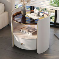Table de chevet beau design nouveau style avec dessus en verre prix de gros meuble de table de chevet de chambre à coucher de luxe blanc crémeux personnalisé