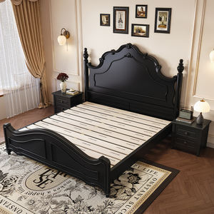 Perabot kamar tidur Ratu desain Modern tempat tidur kayu Solid ukuran King hitam Perancis kustom kayu polos untuk rumah apartemen - Product Image 6