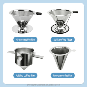Portátil Reutilizável Eco-Friendly 304 Aço Inoxidável Cone Dobrável Café Filtro Anjo Binaural Preto Prata Despeje Café Funil - Product Image 5