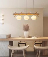 Lustre linéaire en verre laiteux avec suspension en forme d'oiseau, luminaire suspendu en bois de style moderne du milieu du siècle pour salle à manger, table, café