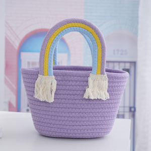 Nuova <span class=keywords><strong>Borsa</strong></span> a Cesto alla Moda con Corda Arcobaleno per Donna, <span class=keywords><strong>Borsa</strong></span> Tote in <span class=keywords><strong>Cotone</strong></span> Intrecciato, <span class=keywords><strong>Borsa</strong></span> da Spiaggia Estiva in Paglia all'<span class=keywords><strong>Uncinetto</strong></span> per le Vacanze - Product Image 3