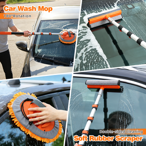 Kit de Limpieza de Autos 6 en 1, Palo Extensible de 12 Pies <span class=keywords><strong>con</strong></span> Cepillo de Lavado, Limpiacristales, Plumero, Cepillo para Neumáticos y Guante de Lavado de Chenilla - Product Image 3