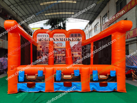Cible de tir gonflable à thème hôtelier avec effet de fumée, jeu sportif, jeu de tir à trois canaux, défi d'aventure, structures gonflables personnalisées