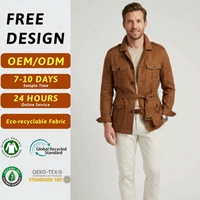 Veste Safari Homme en Toile de Lin avec Logo Personnalisé, 4 Poches, Fermeture Éclair Avant, Style Ancien Monde, Respirante, Hiver, Faible MOQ